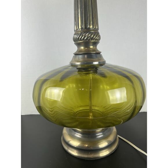 VTG 1970'S Mid Century Hollywood Regency Green Optic Glass Table Lamp Tested - Picture 3 of 8